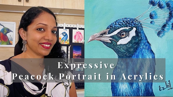 Expressive Peacock Portrait in Acrylics