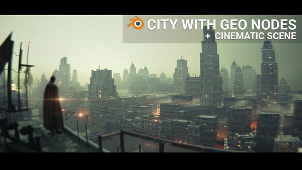 Procedural City with Geo. Nodes + Epic Batman Scene in Blender