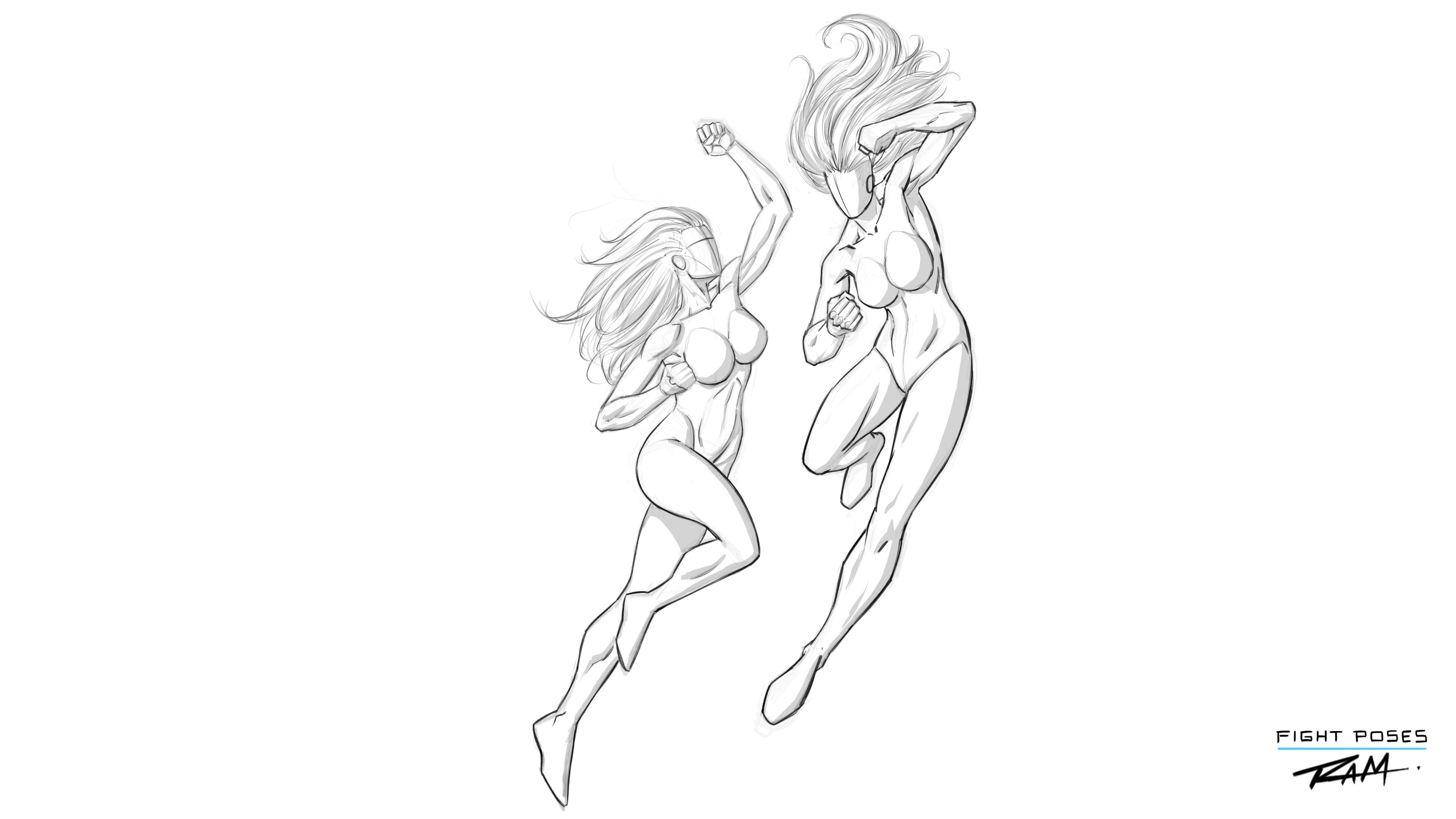 female fighting poses drawing