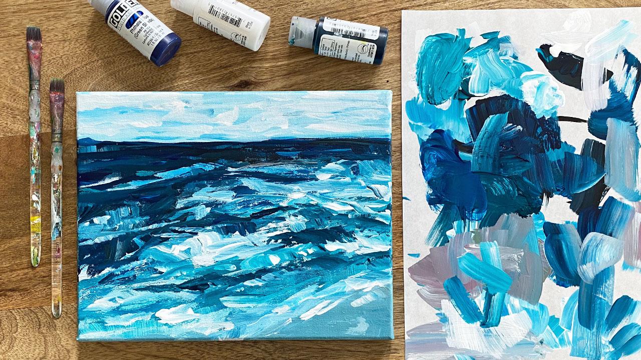 Seascape Acrylic Painting on Mini Canvas for Beginners