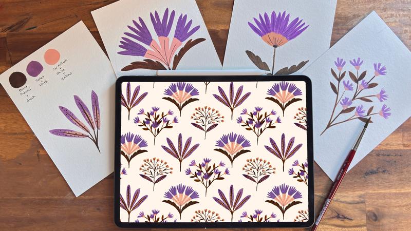 Design Own Pattern Paper Gouache Florals to Pattern: Create a Scallop Repeat in Affinity | Mel ...