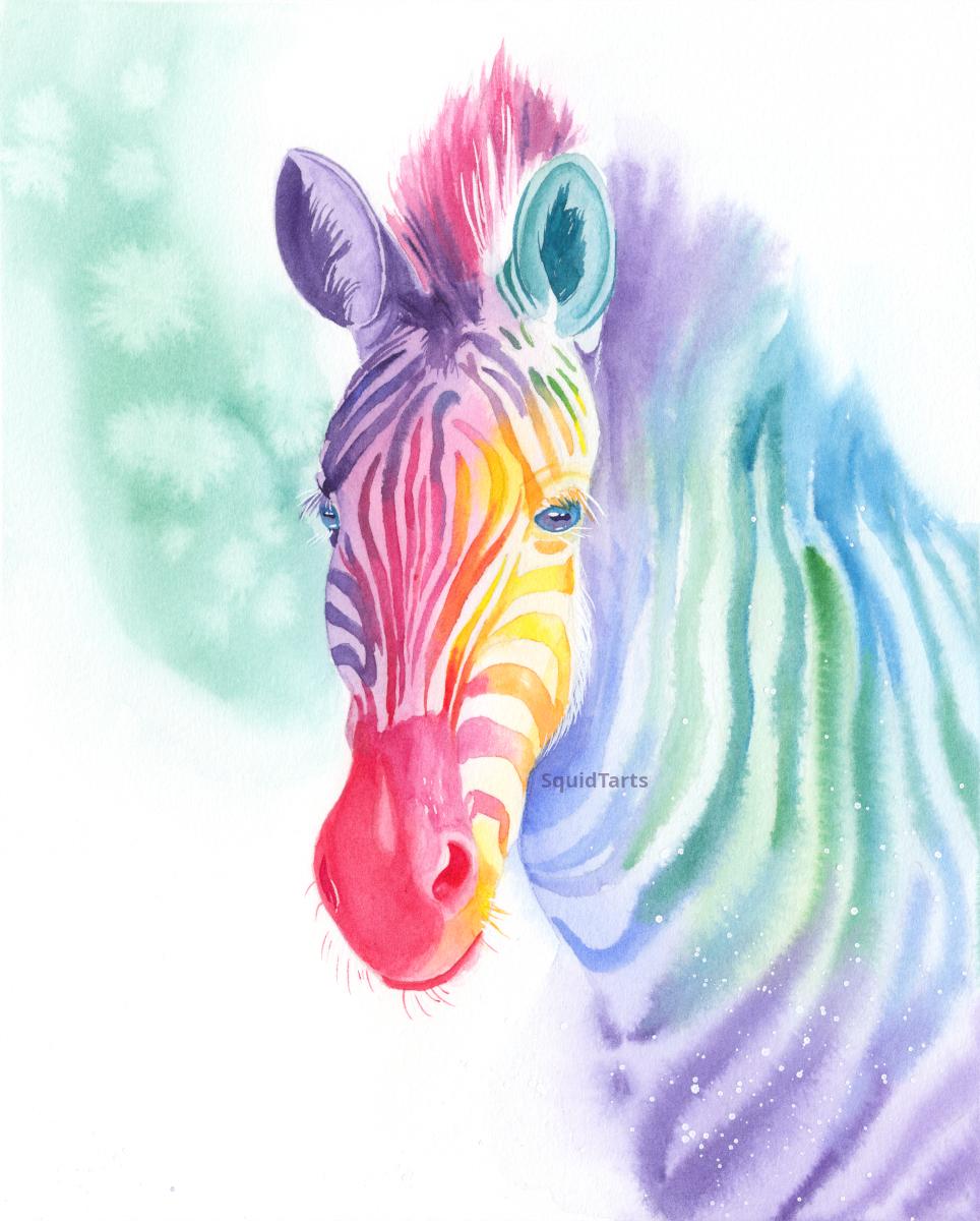 Illustration Watercolor illustration of Rainbow Zebra