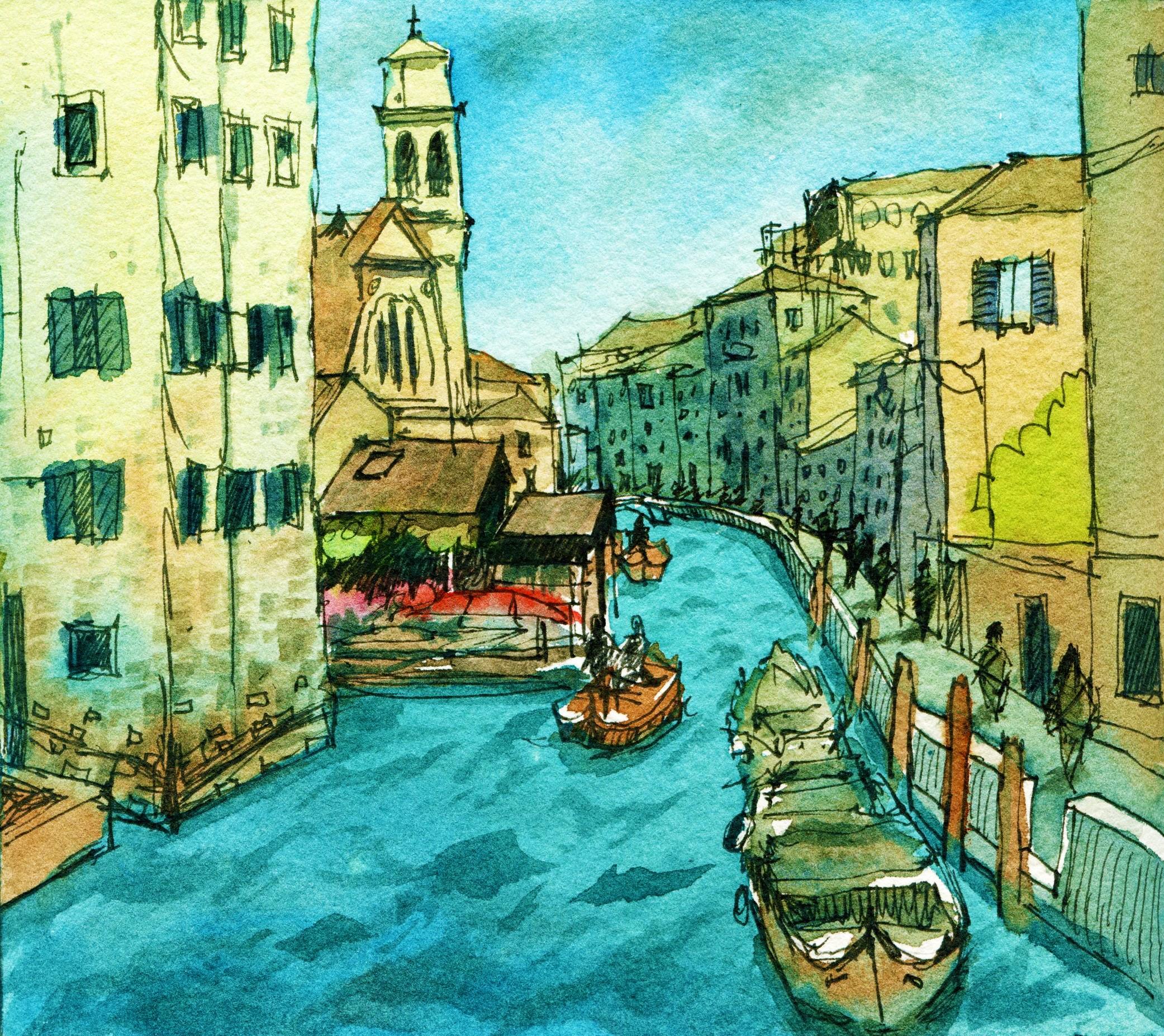 Watercolor Painting - Venice Pen and Ink Travel Sketching (Part 3