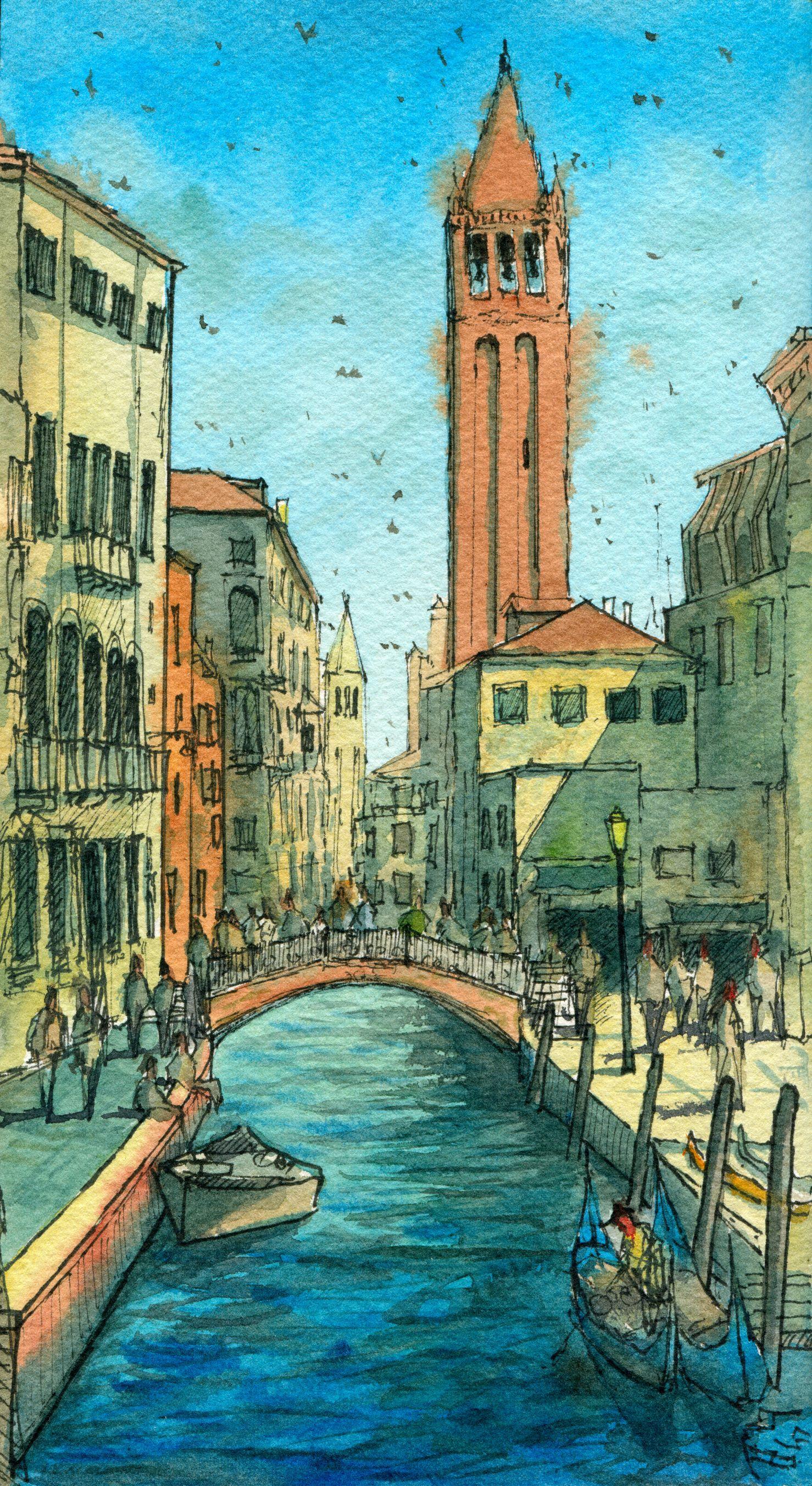 Watercolor Painting - Venice Pen and Ink Travel Sketching Part 2 