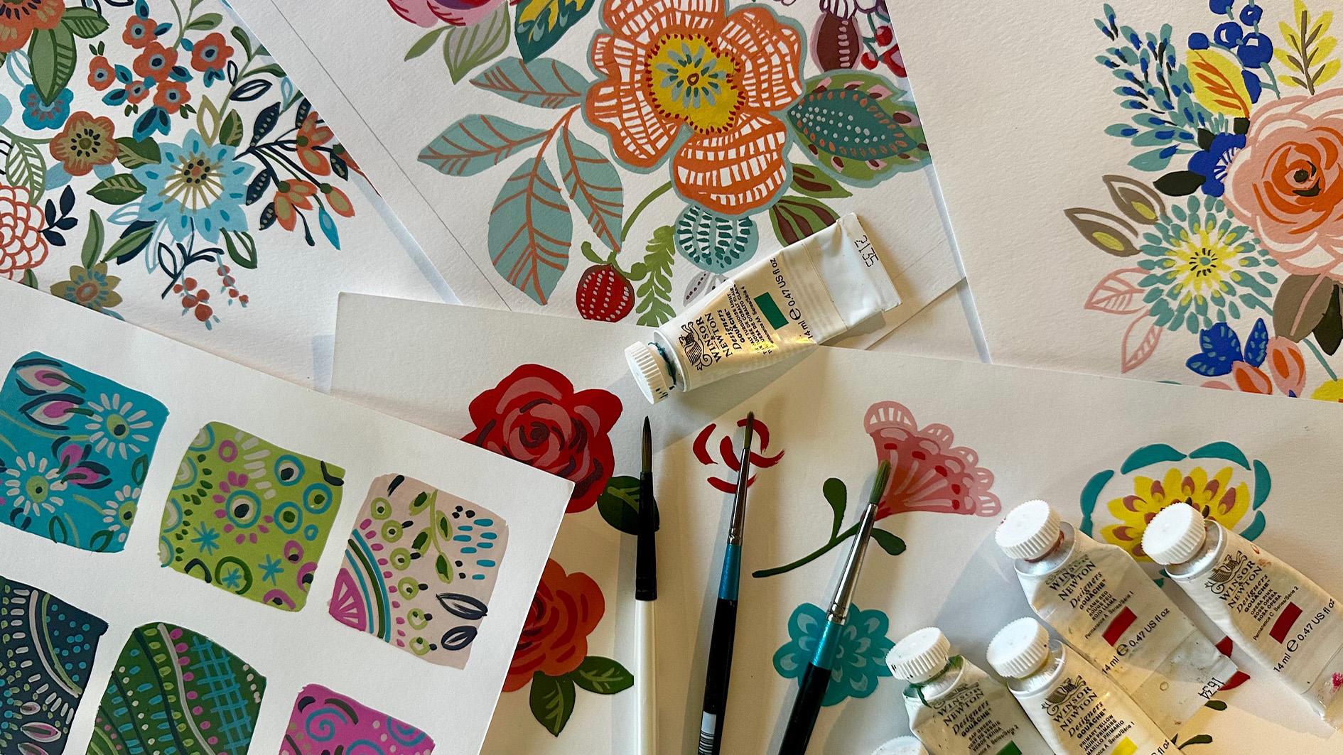 نقاشی گل با گواش