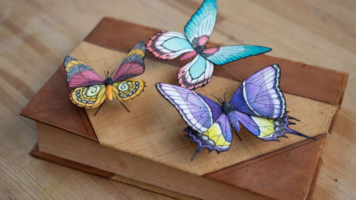 How To Make Butterflies - Mixed Media Butterfly Sculpture - Clay, Paper,  Ink, Watercolor, Stephanie Kilgast