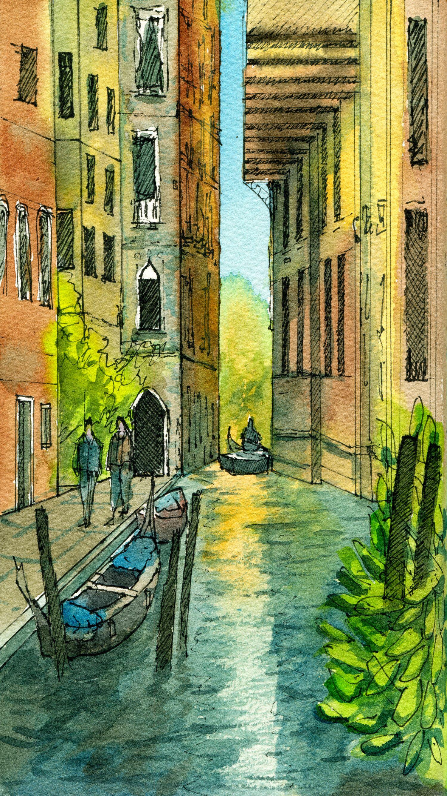 Watercolor Painting - Venice Pen and Ink Travel Sketching 