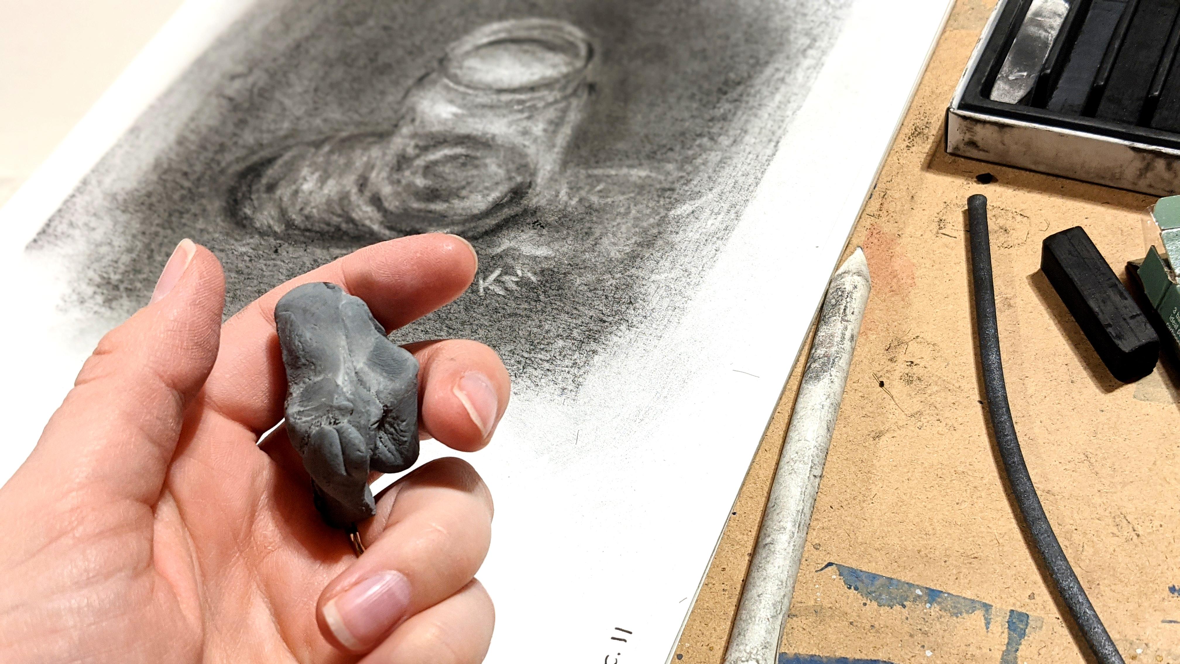 Charcoal, using a reverse technique, drawing with an eraser, Drawing II--no  website just picture