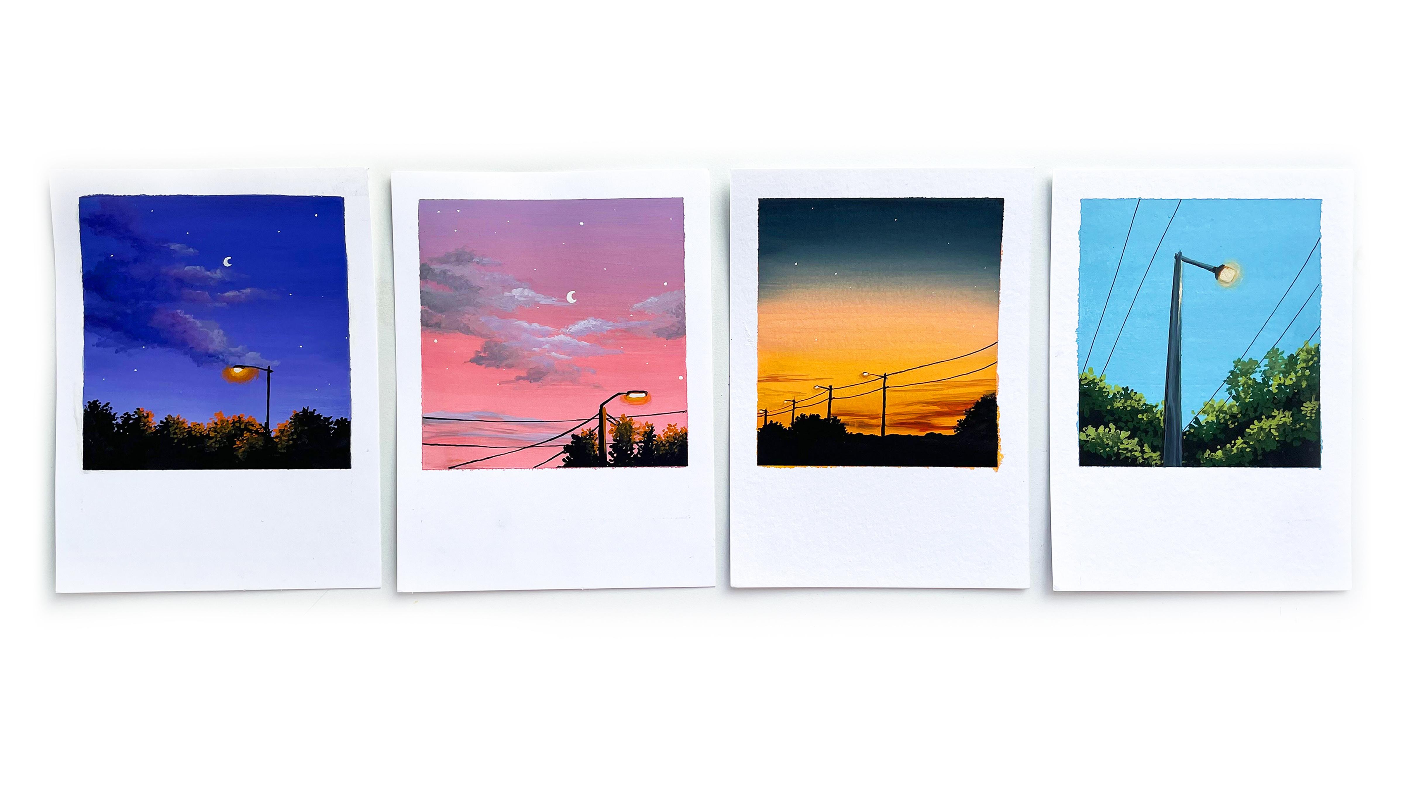 Mini Polaroid Paintings - Learn to paint skies, street lights, silhoettes  using Gouache paints, Anjana G