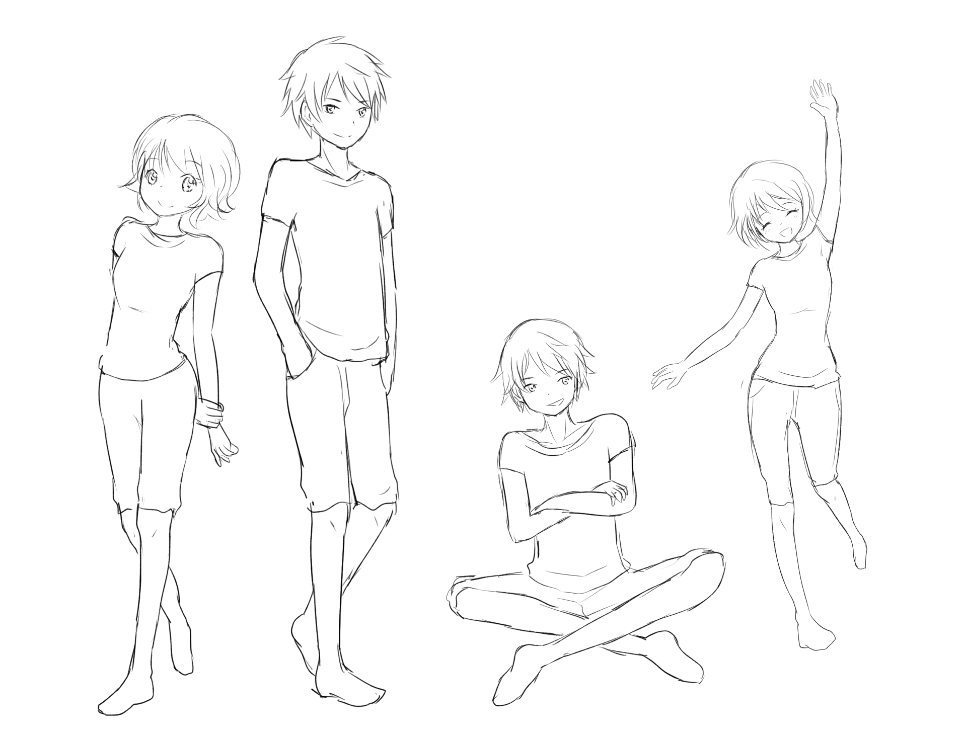 CUTE ANIME GIRL POSES FROM BASIC SHAPES (How To Draw) 