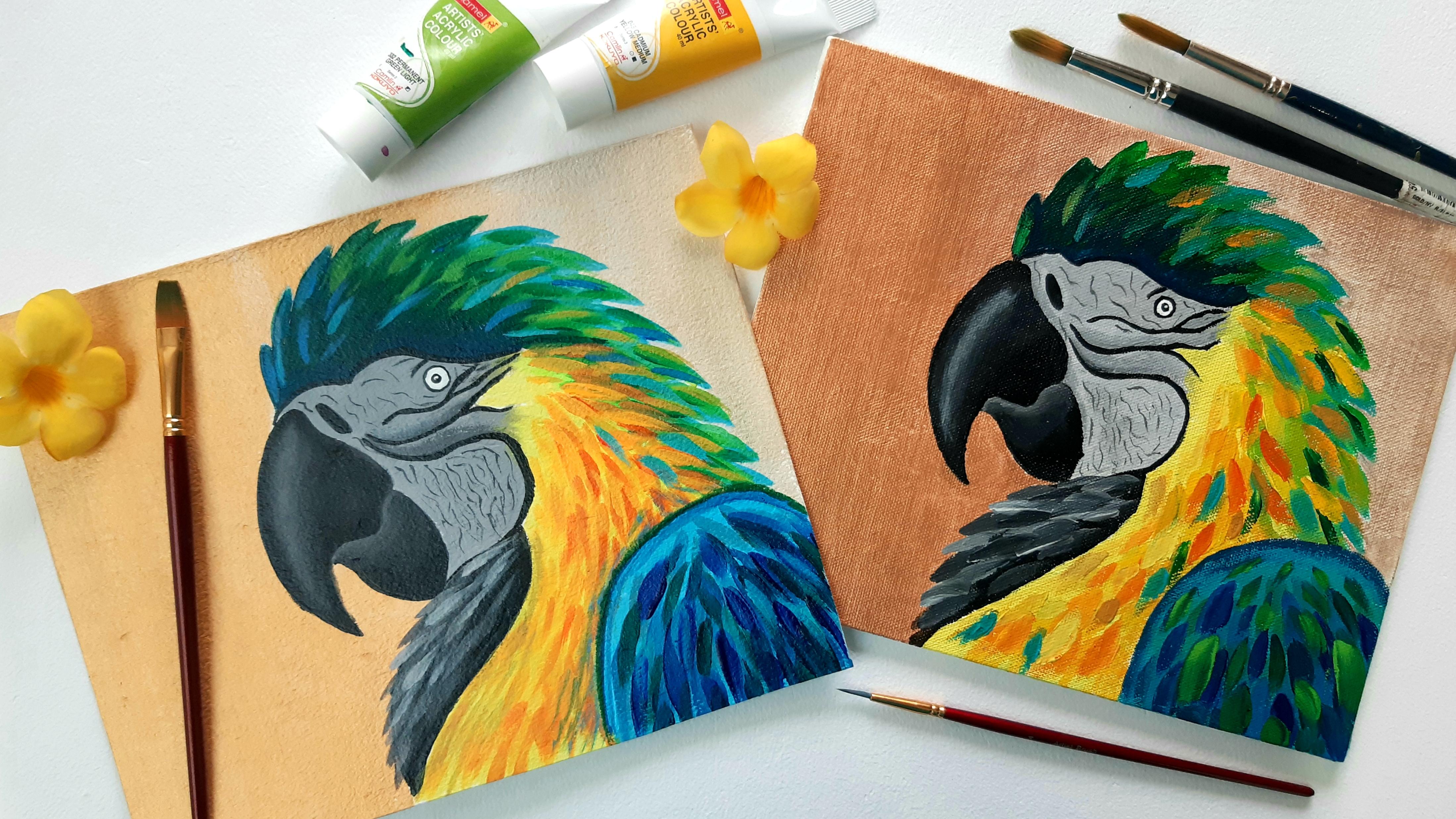 Acrylic Painting Techniques: Learn to paint a Colorful Macaw Parrot