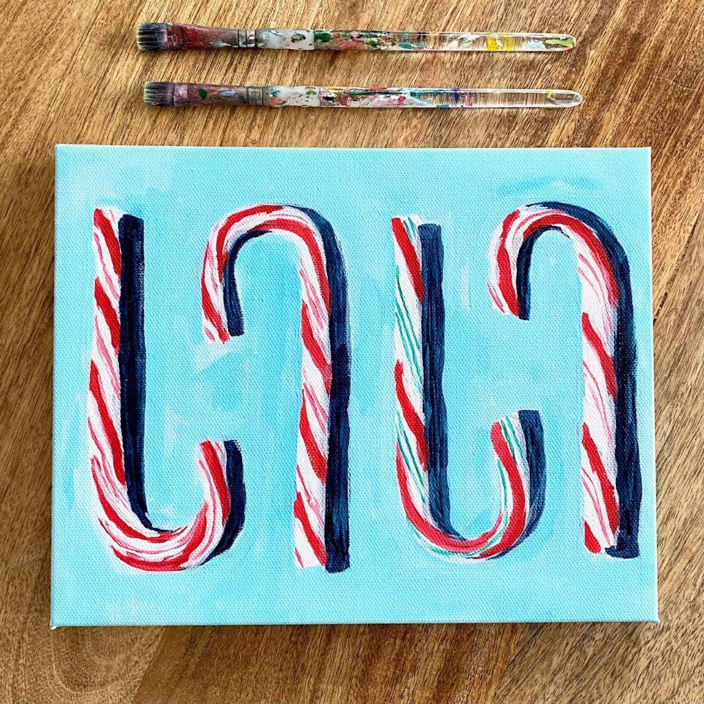 Acrylic Painting How to Paint Candy Canes with Acrylic Paint on Canvas Step by Step Elle