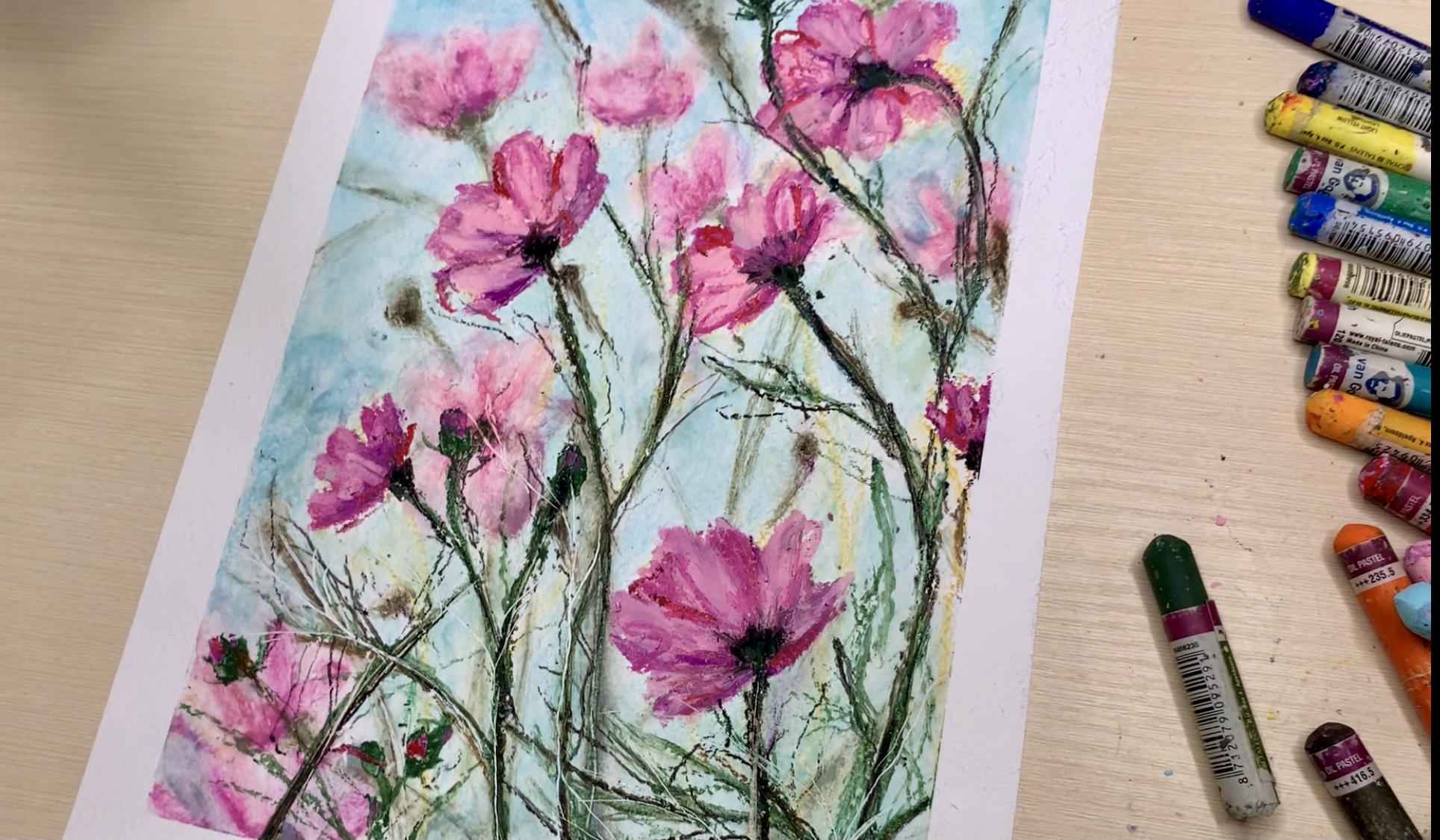 Chalk Pastel Flowers for Sixth Grade