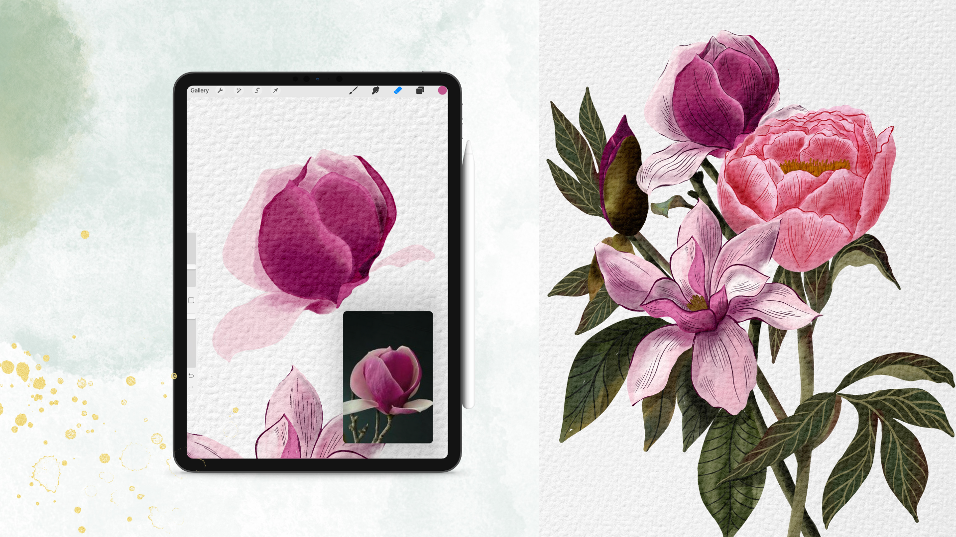 Pintando flores com aquarela digital em Procreate, Phuong Lempinen