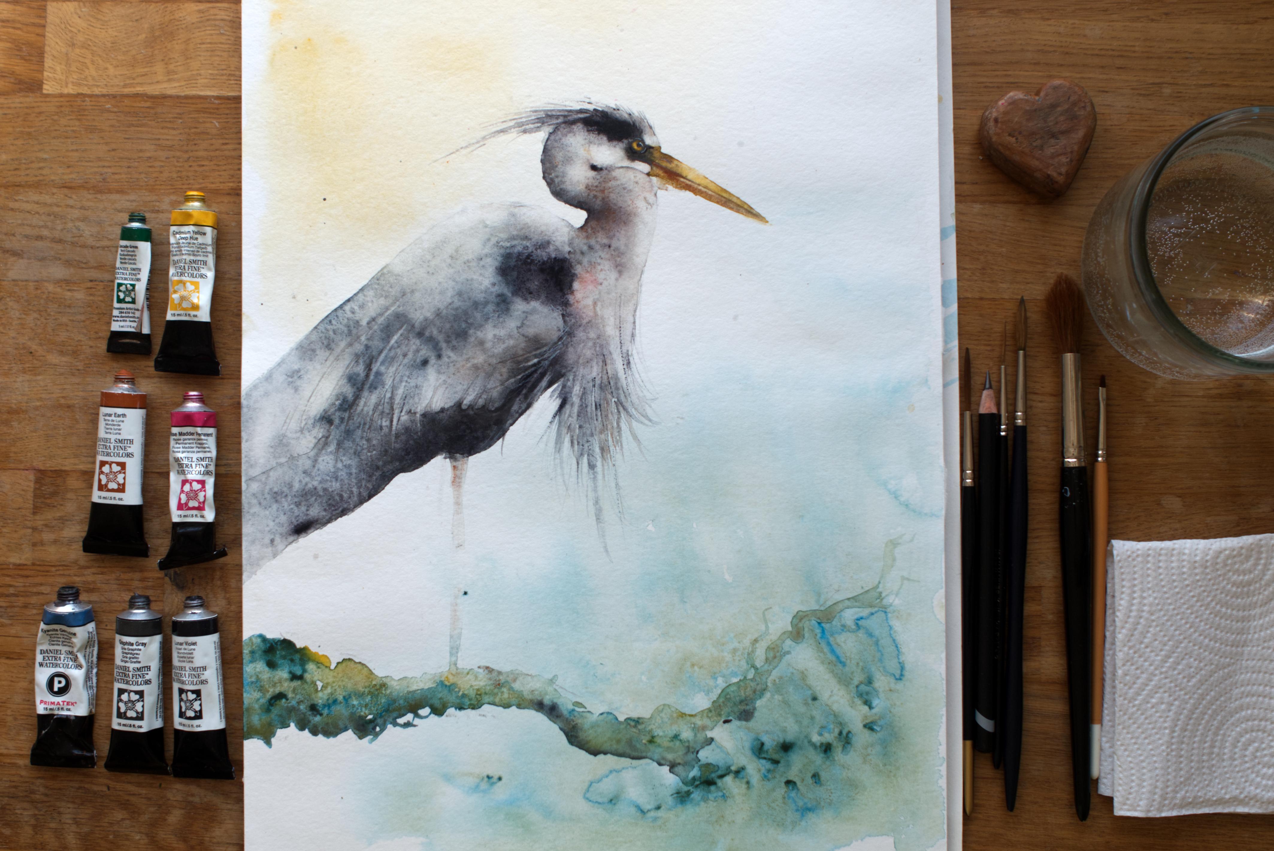 Heron. A Free-Flow Watercolour Masterclass with Jane Davies, Jane Davies