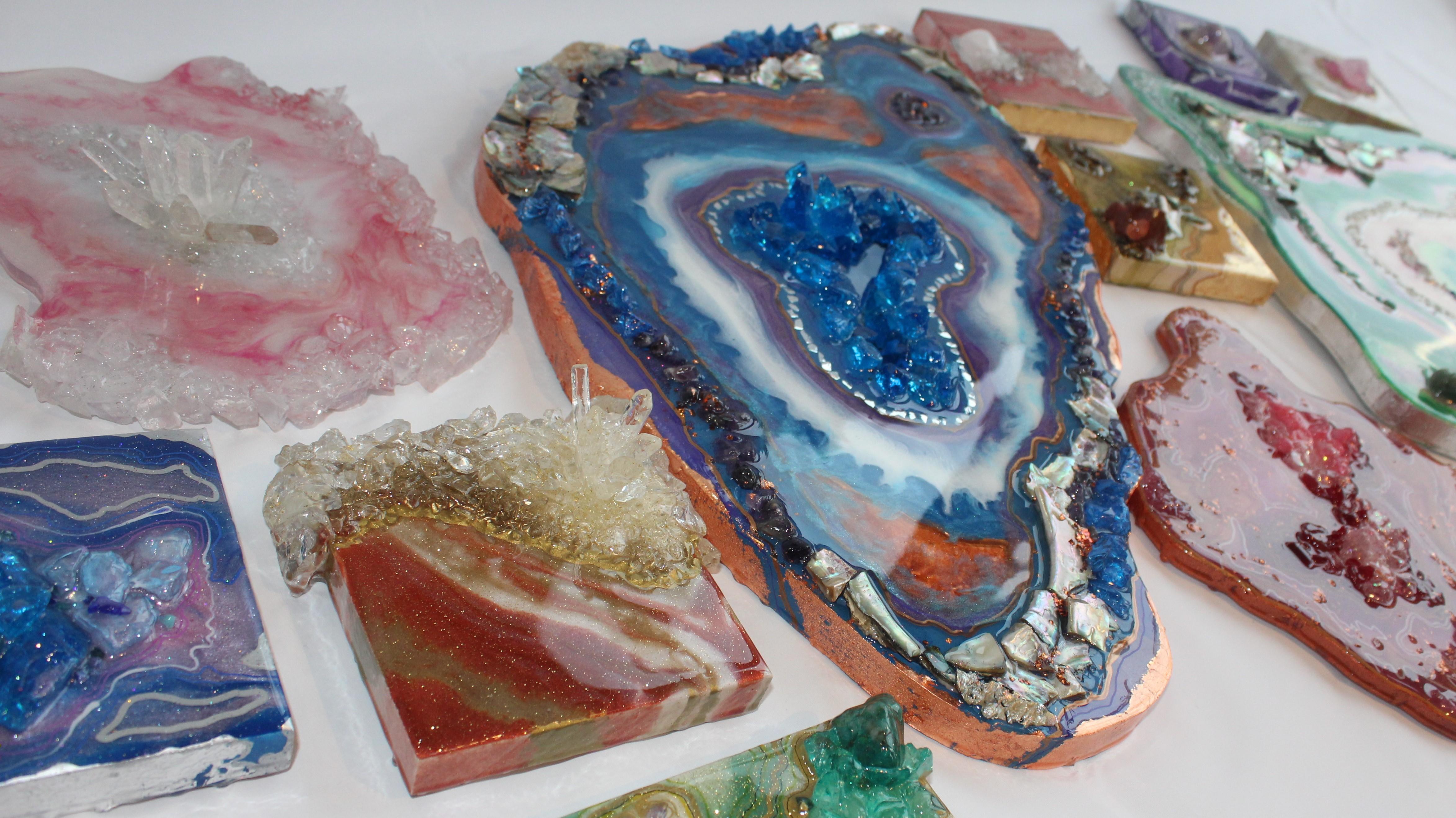 Amethyst Geode art, crushed glass art, Resin art