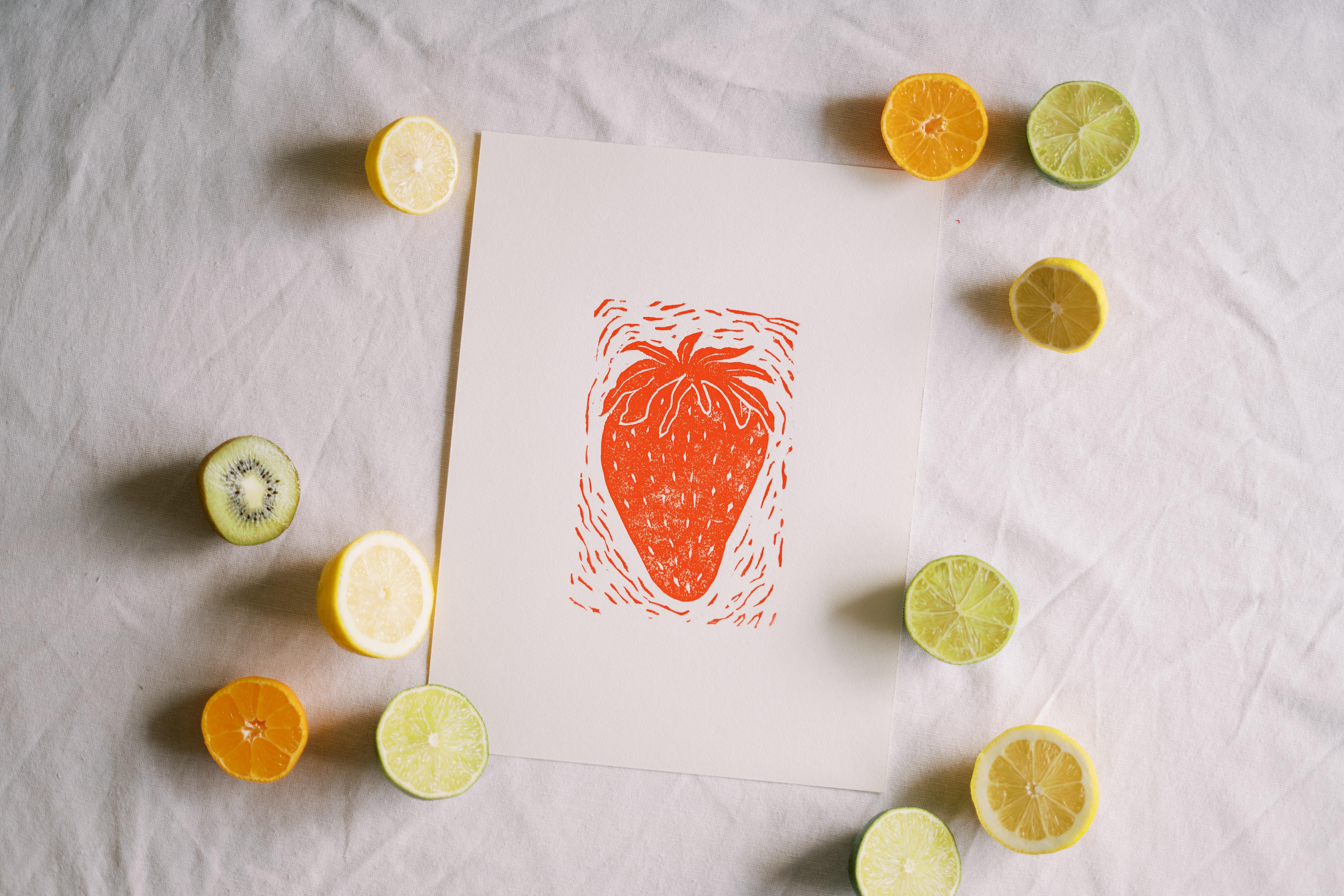 Citrus Fruits Lino Print - Hand Printed Original