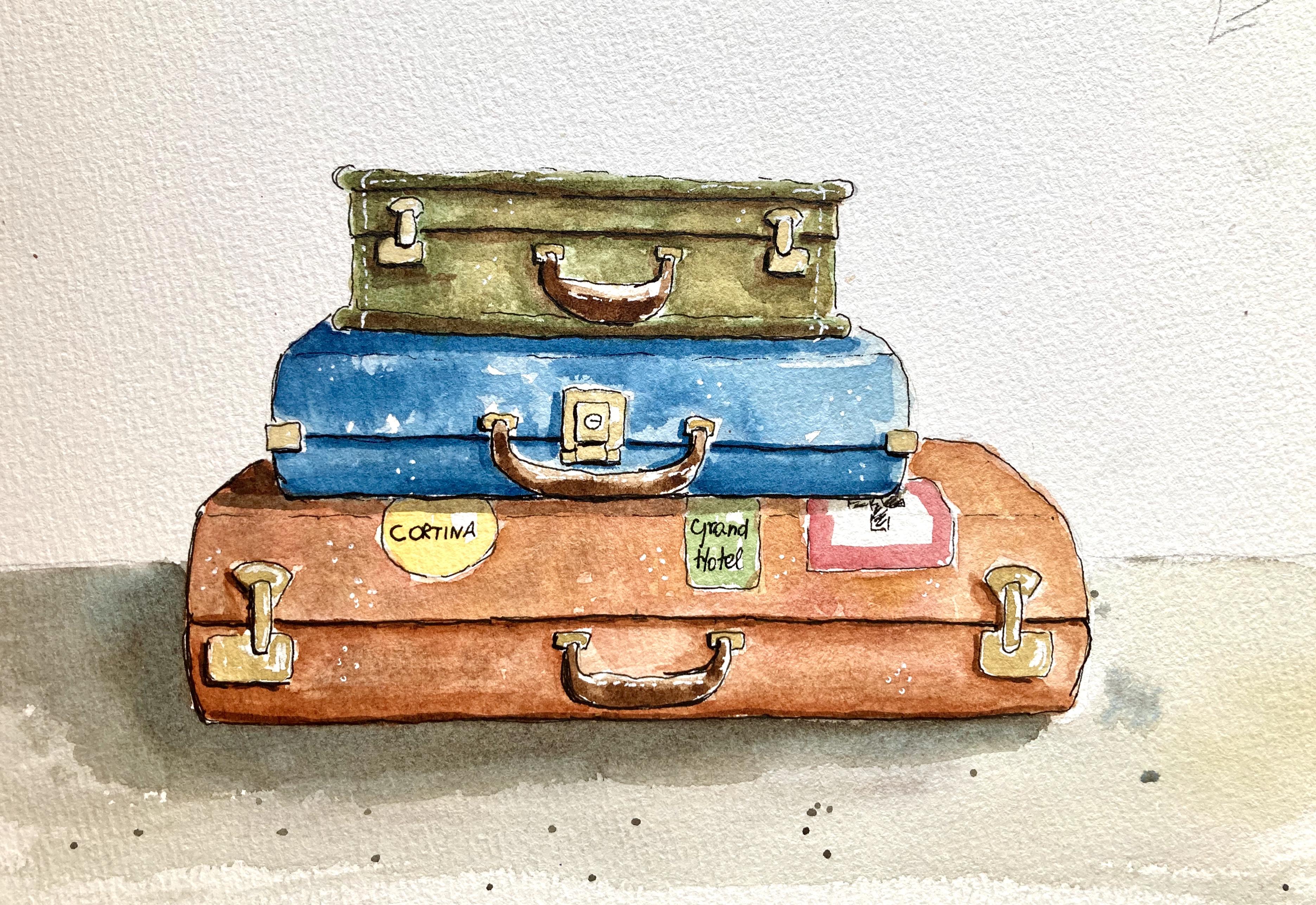 Vintage Luggage in Watercolor, Mix & Mute your Paint