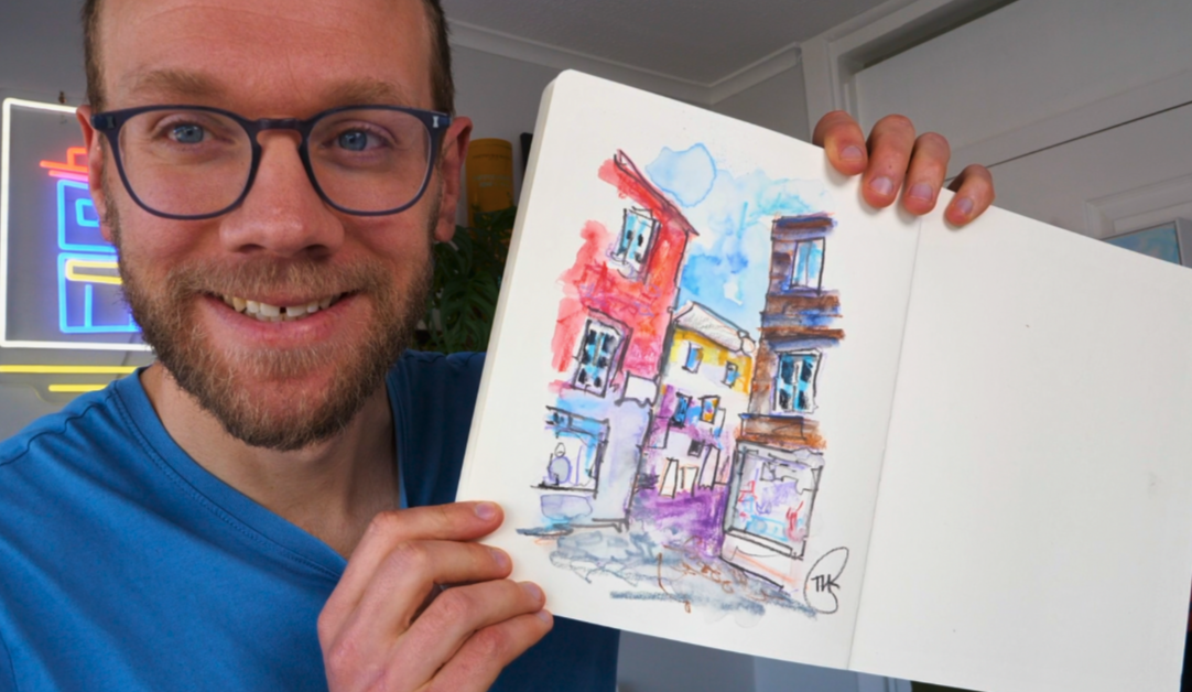 تصویری از نقاشی شهری با پاستل