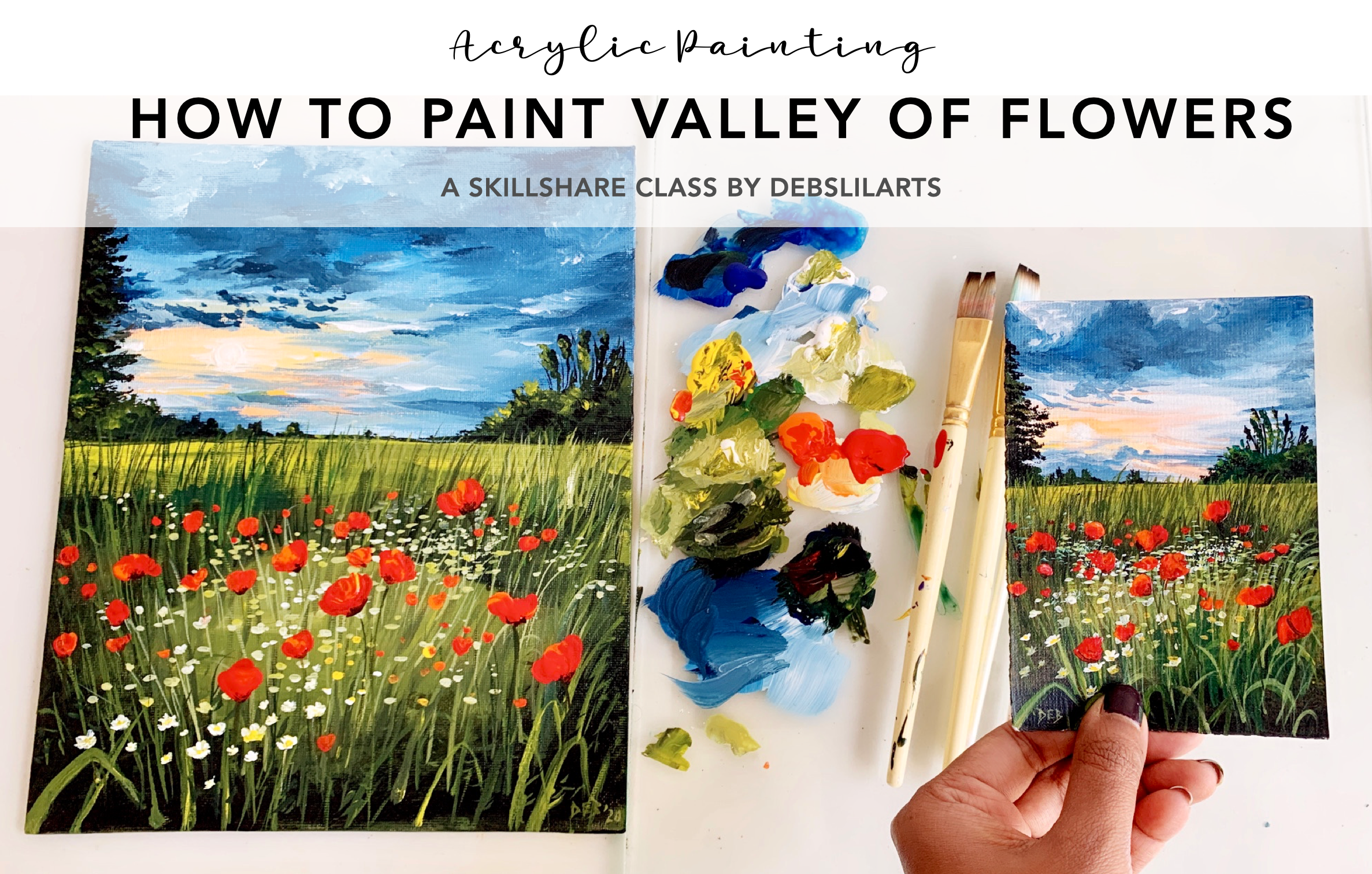 Spring Meadow with Flowers - Easy Spring Painting Tutorial - Debasree Dey  Art