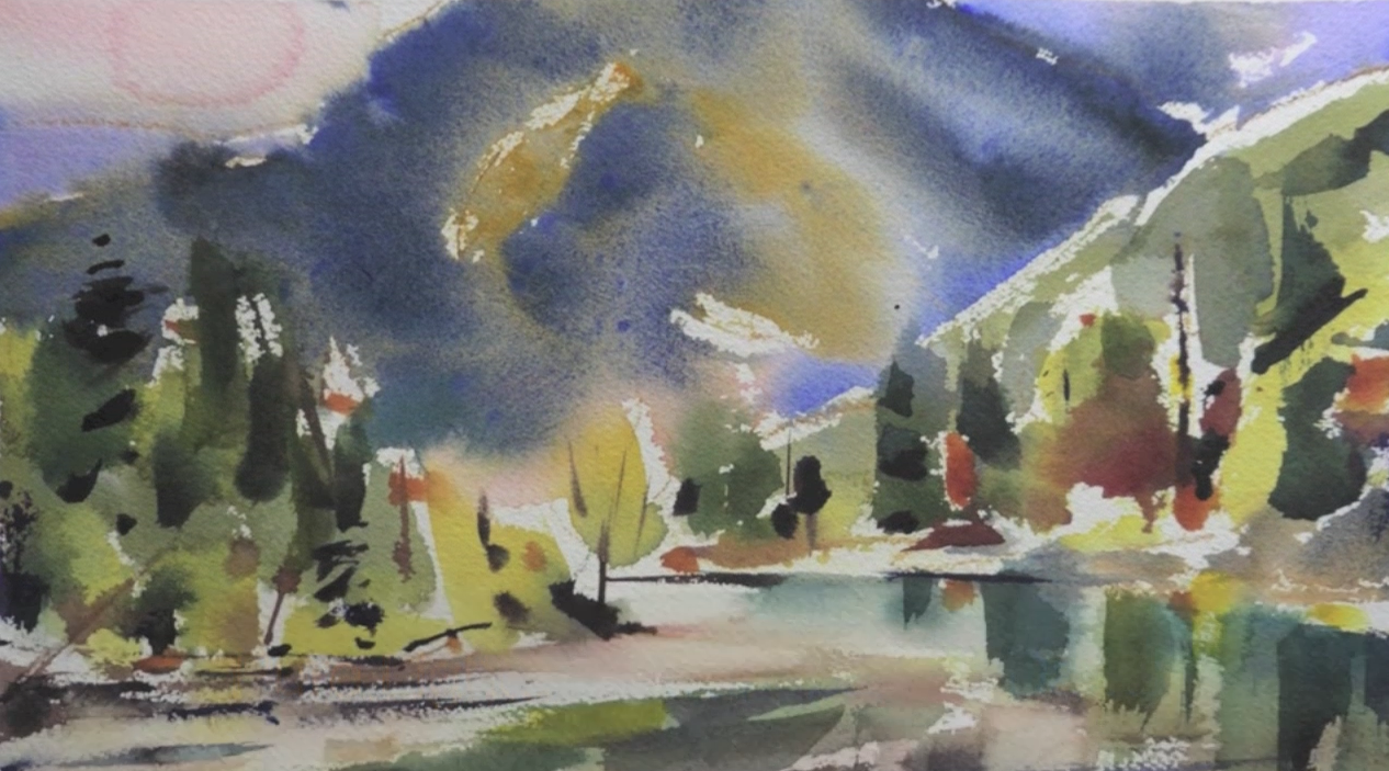 نقاشی رودخانه با آبرنگ