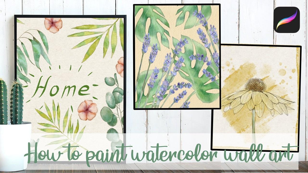 Watercolor wall art: 4 digital botanical illustrations in Procreate ...