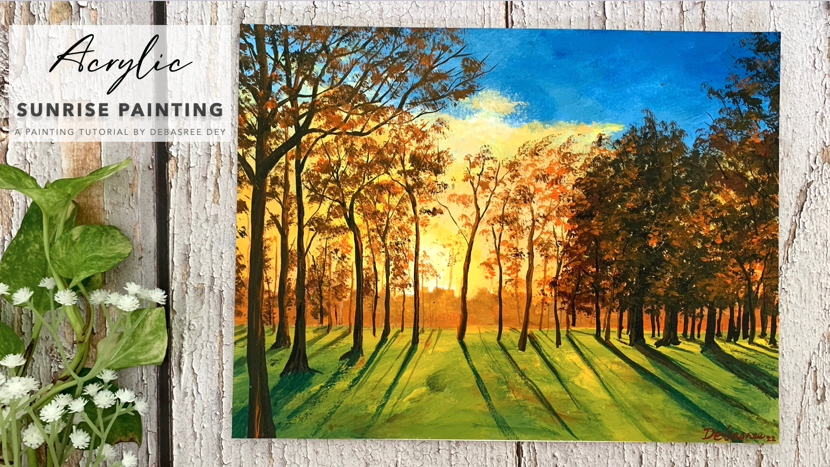 Simple BEGINNERS Woodland SUNBEAMS Watercolour Landscape, watercolor sun  rays painting tutorial demo 