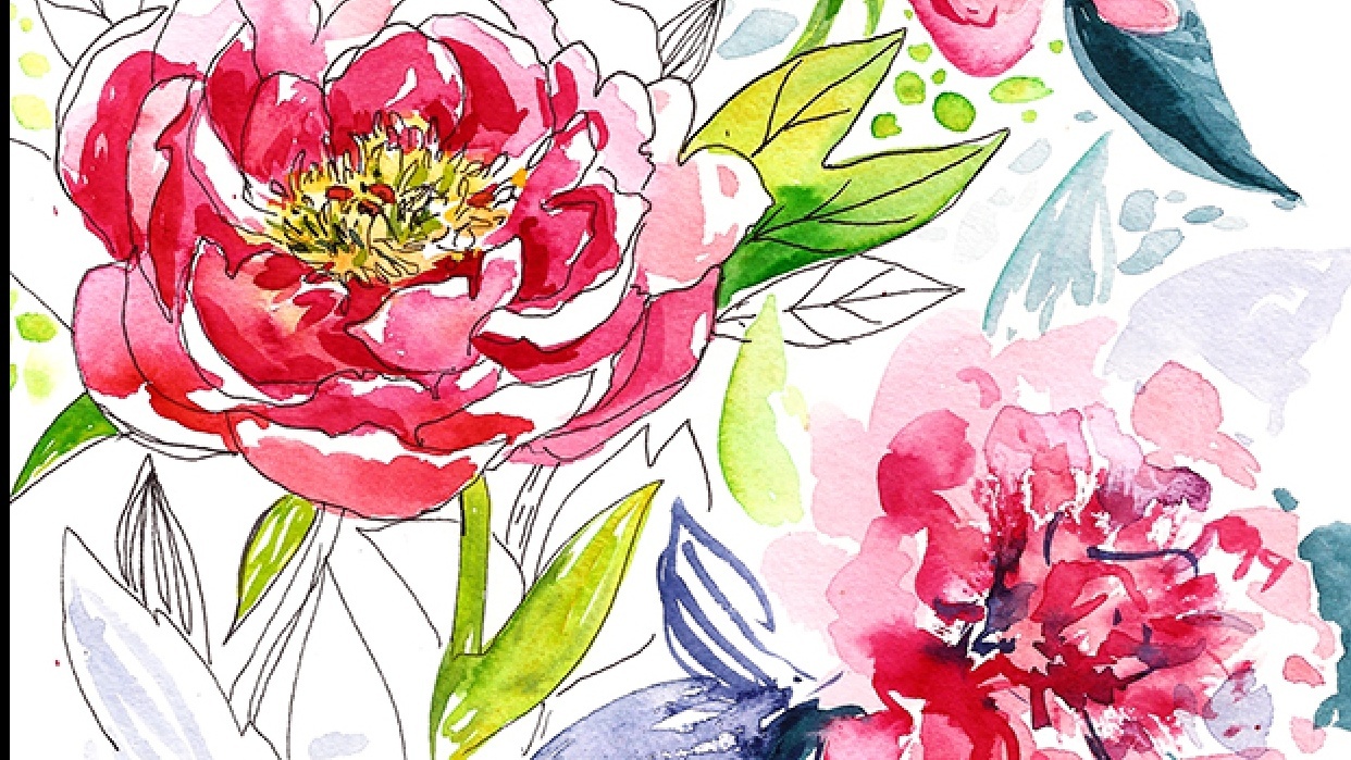 Pintando uma peônia em aquarela: três estilos | Irina Trzaskos | Skillshare, image size:1242x699