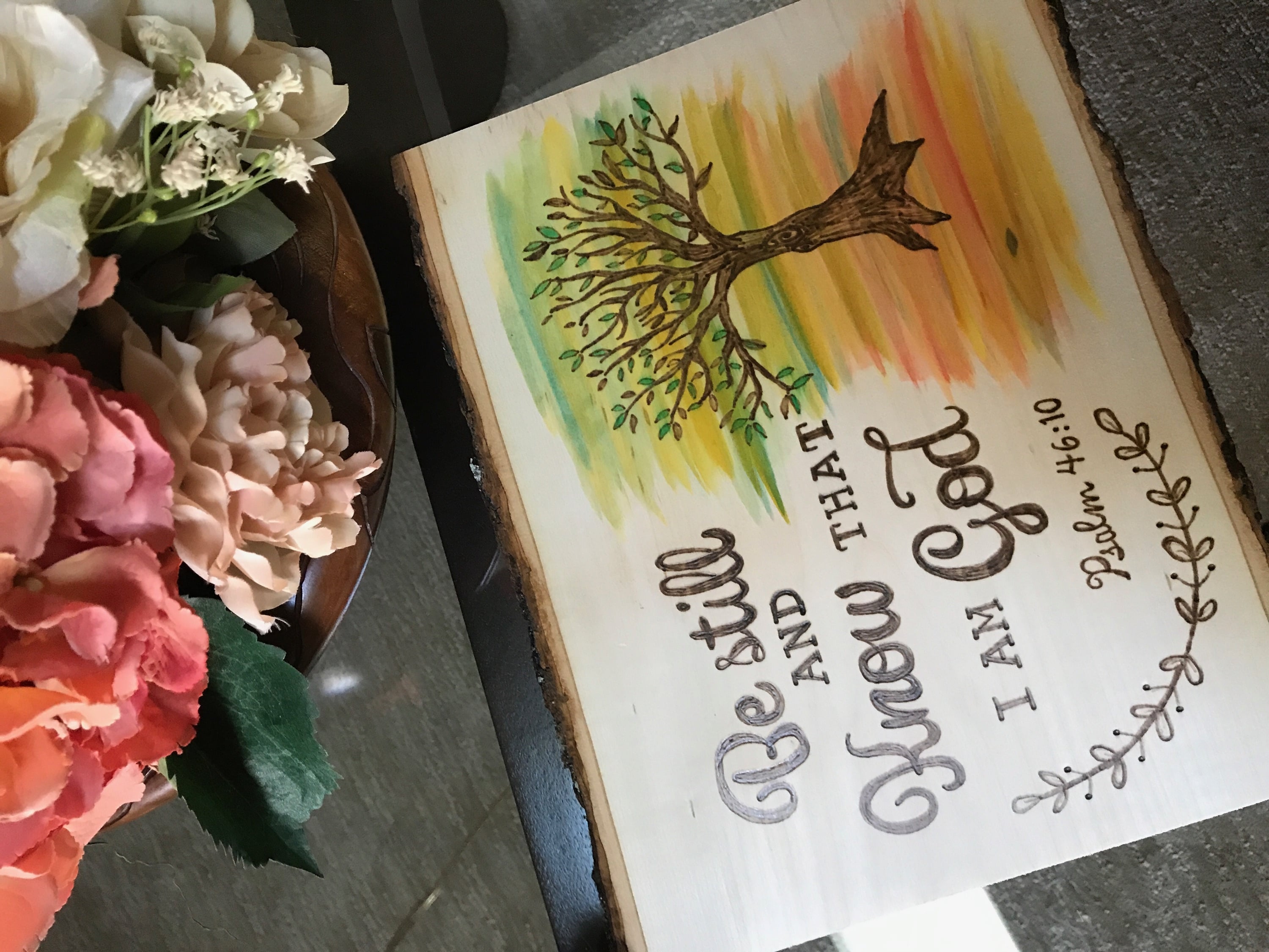 Mixing Wood burning & Watercolor - student project