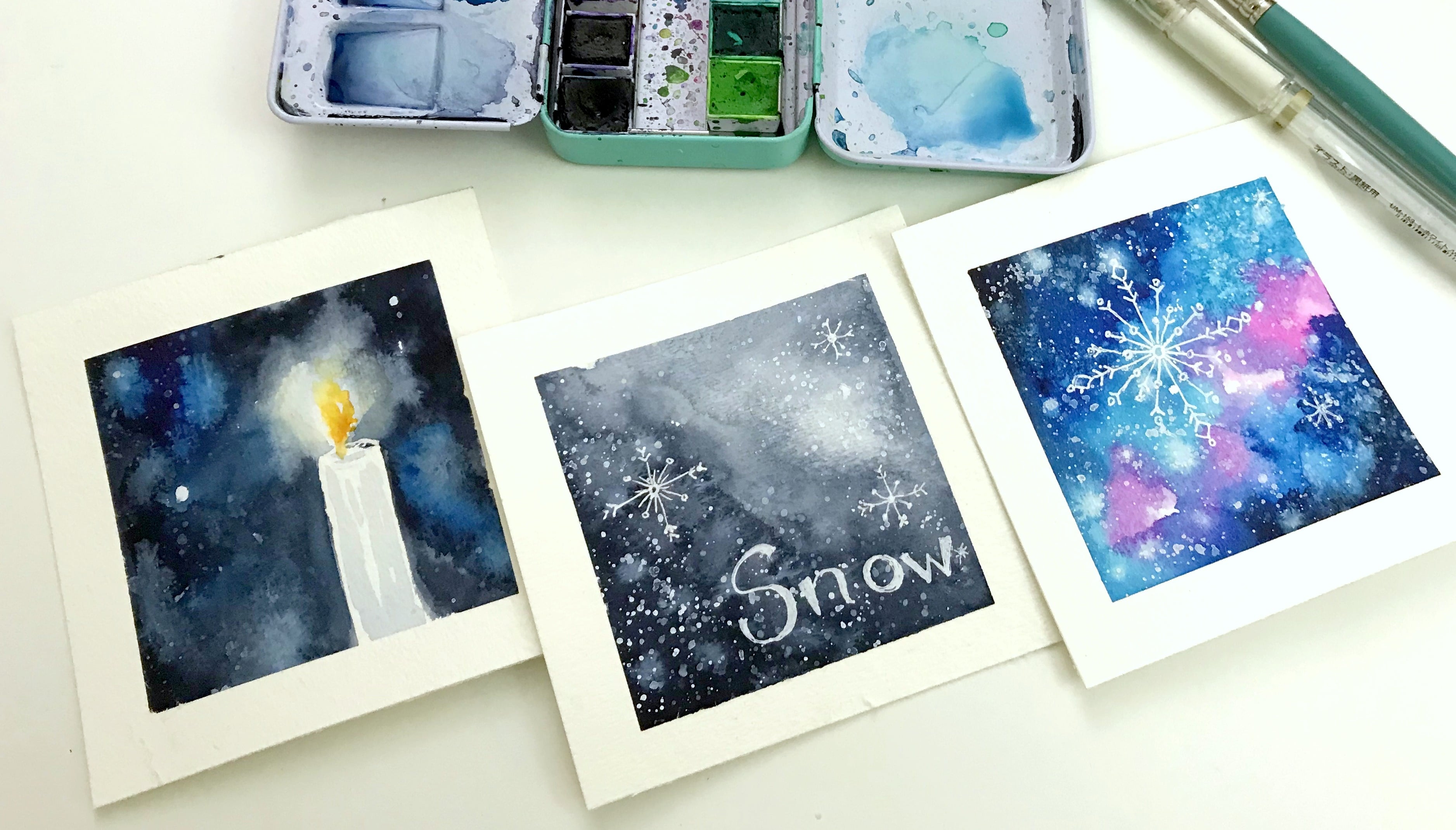 Falling Snow Watercolor & Ink - example