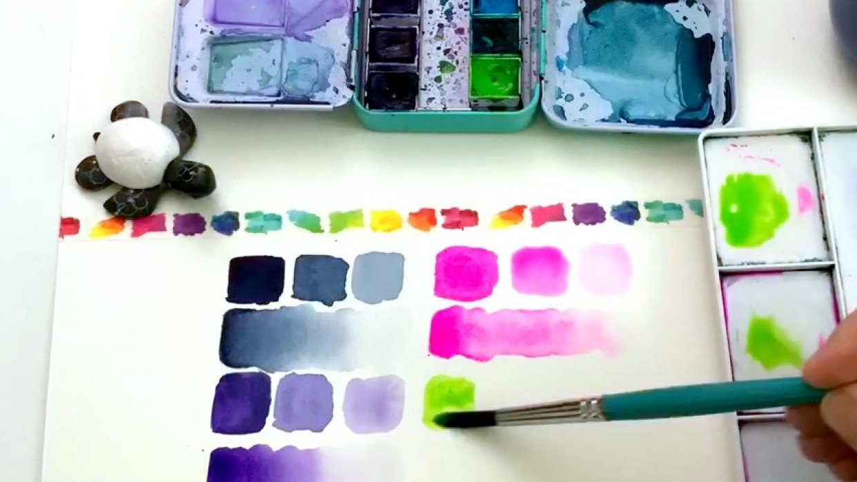 Practicing mixing water with watercolor paint - student project