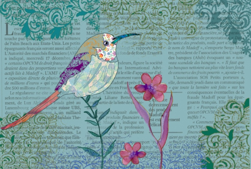 Bird on Newspaper and new Butterfly Patchwork