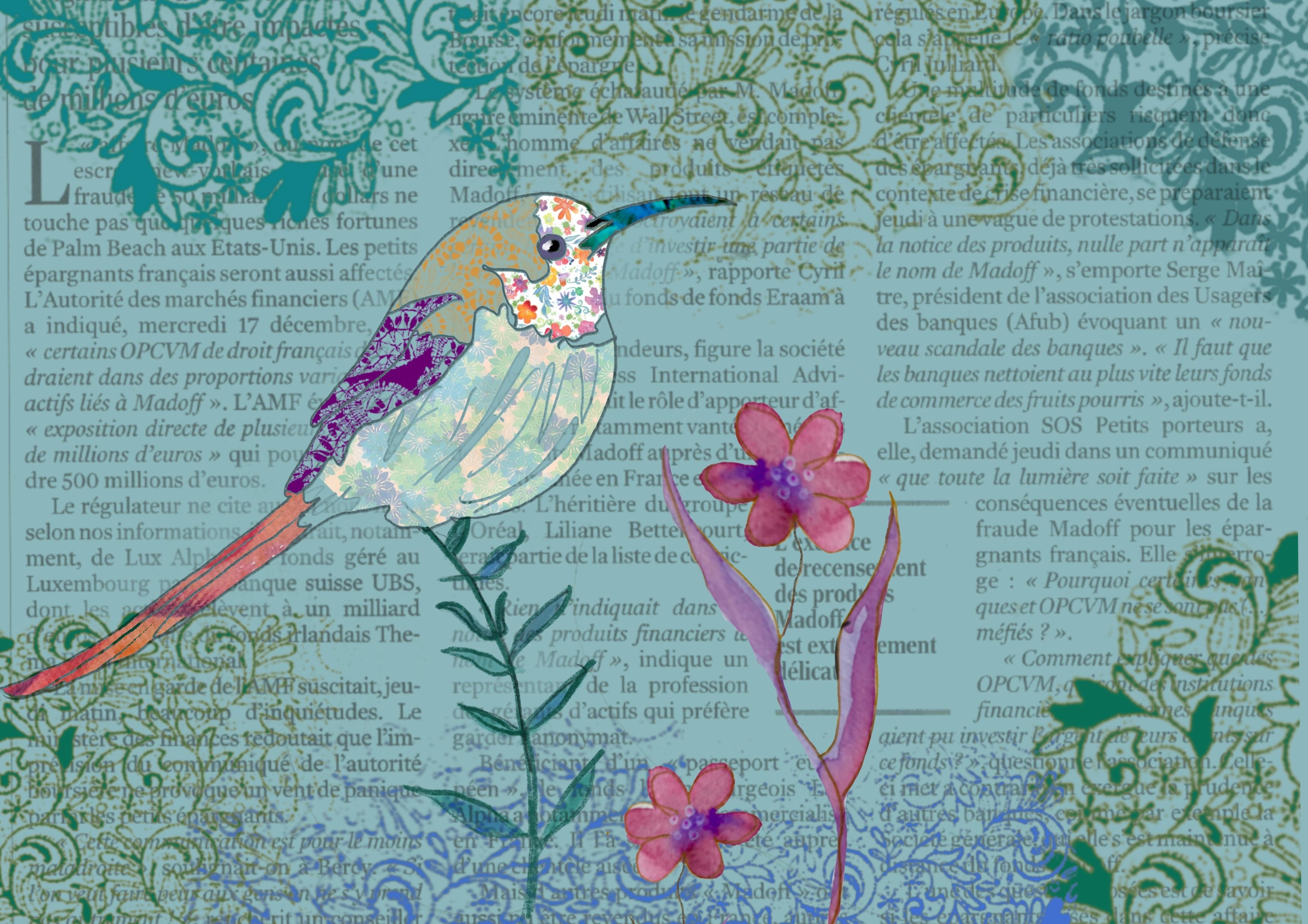 Bird on Newspaper and new Butterfly Patchwork