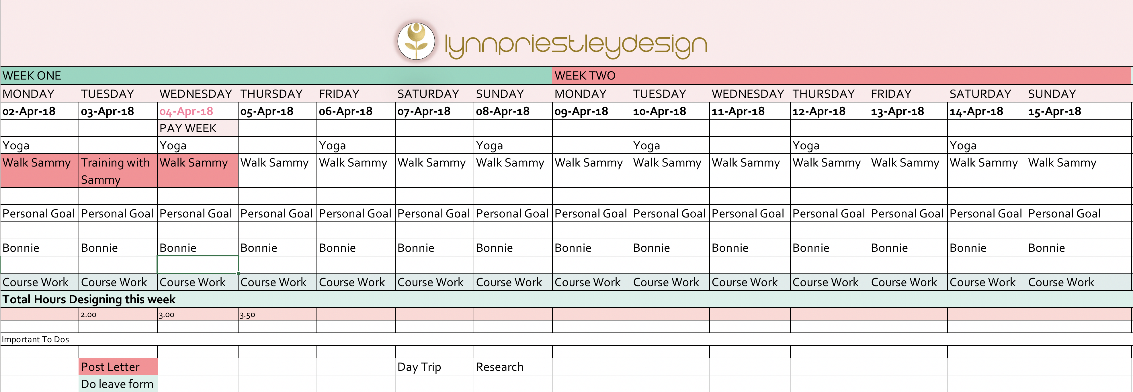 A snippet of my multi paged spreadsheet... - student project