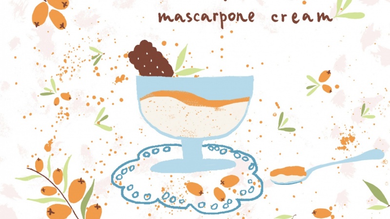 Food Illustration: sea buckthorn jam with mascarpone cream