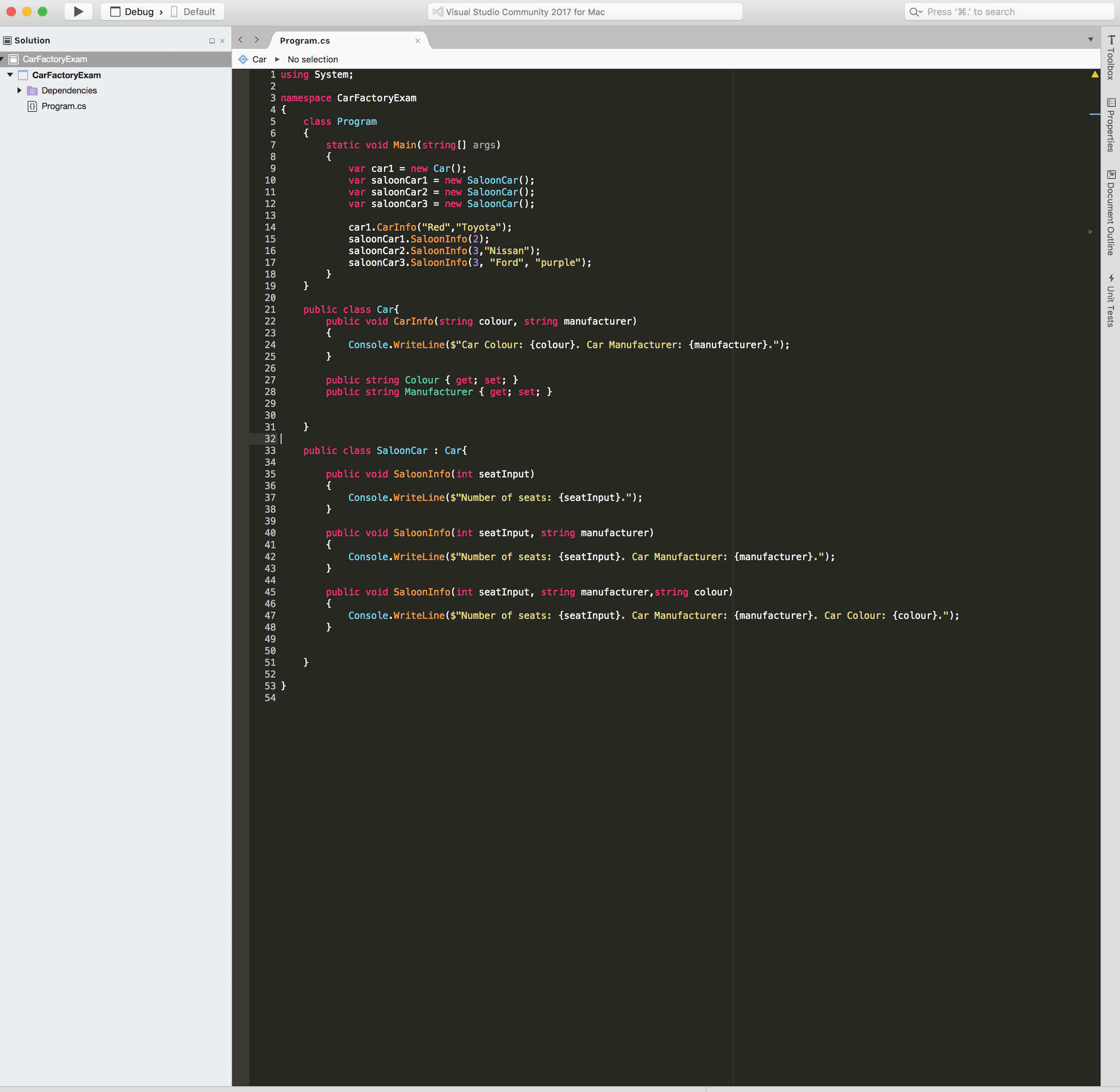 First C# Car Program - student project