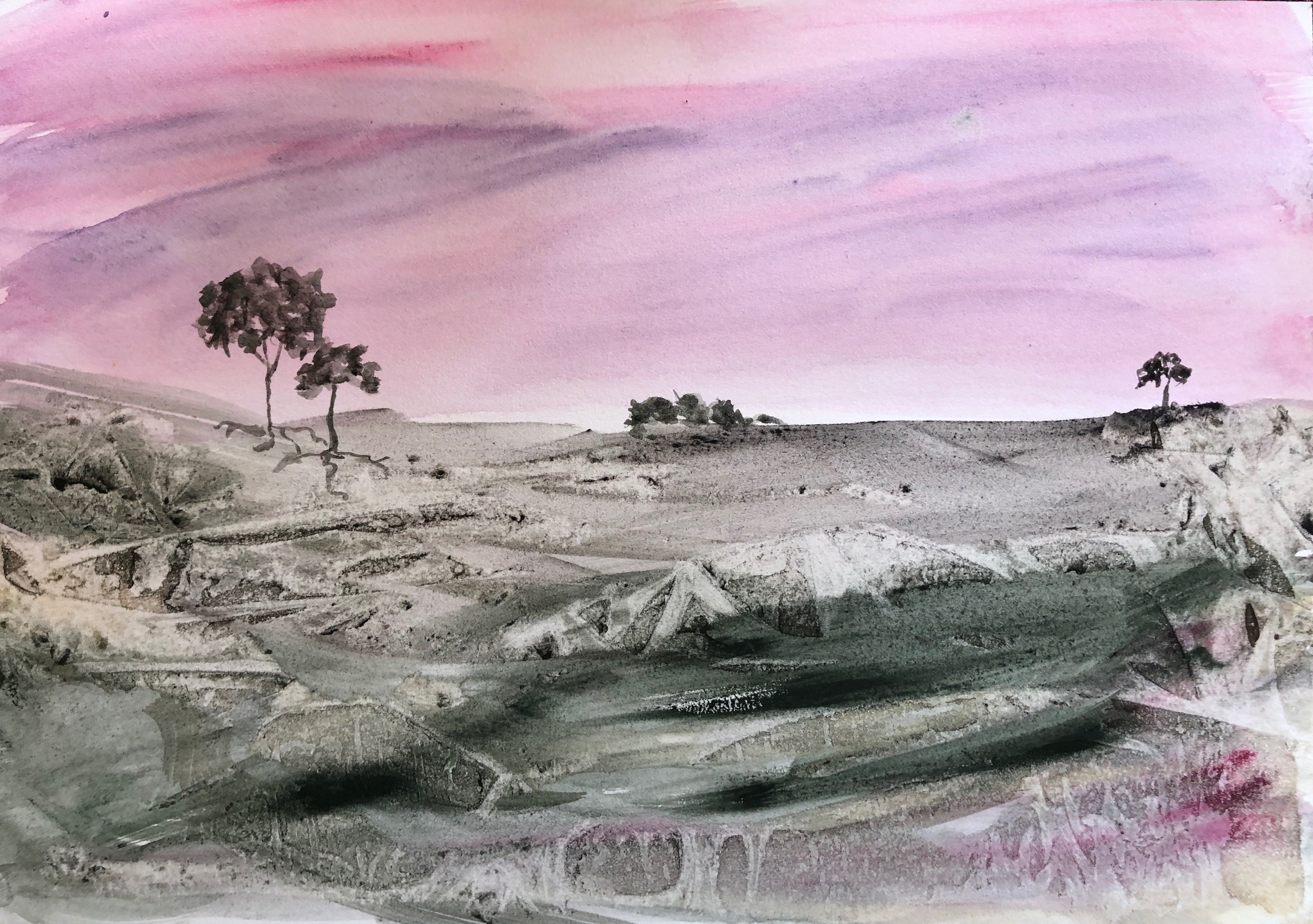 Abstract landscape using Daniel Smith Primatek watercolors - student project