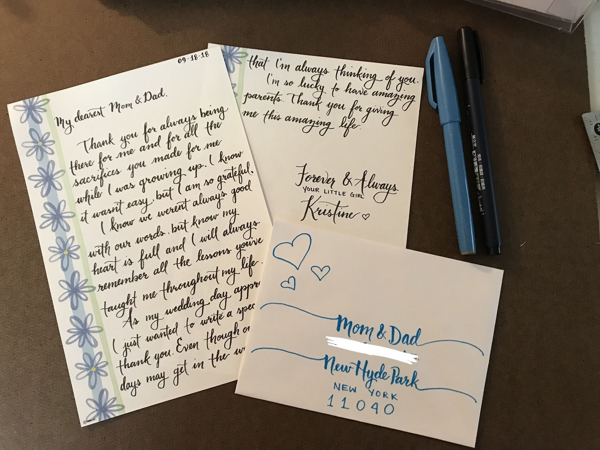Mom and Dad letter and envelope - student project