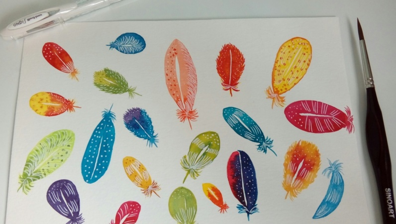Loose watercolor feathers (fun!)