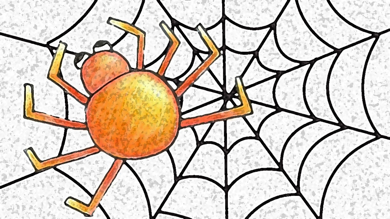 Watercolor Arachnid with Ink Outlines and Web - student project