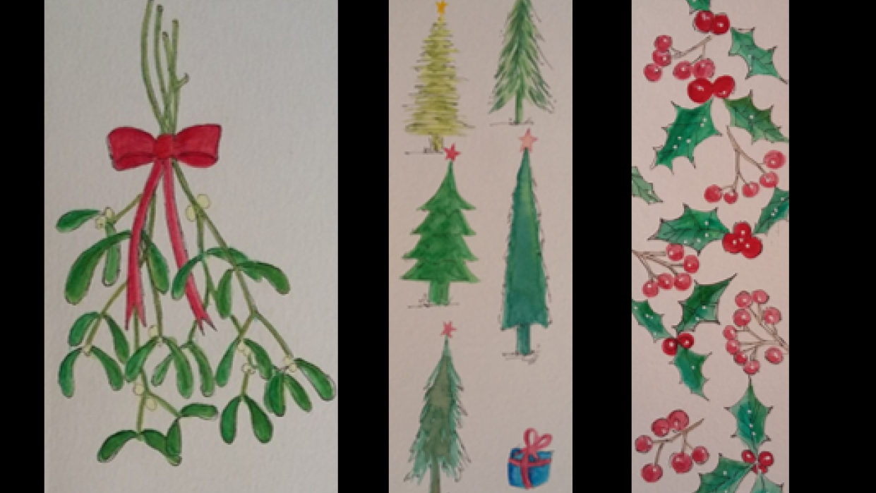 Watercolor Christmas Bookmarks - student project