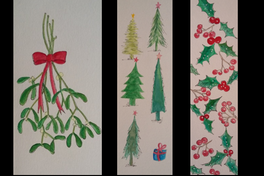 Watercolor Christmas Bookmarks - student project