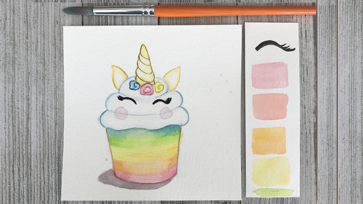 Watercolor Unicorn Cupcake with Color Palette - student project