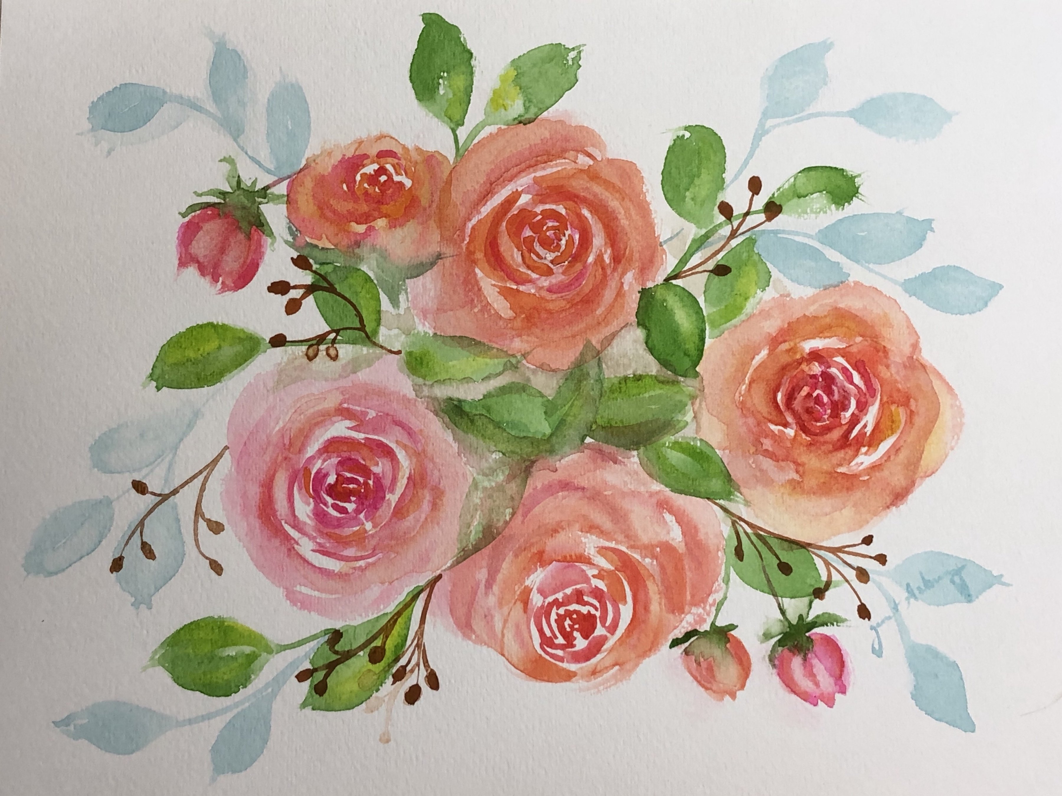 Watercolor Rosewreath with Esther - student project