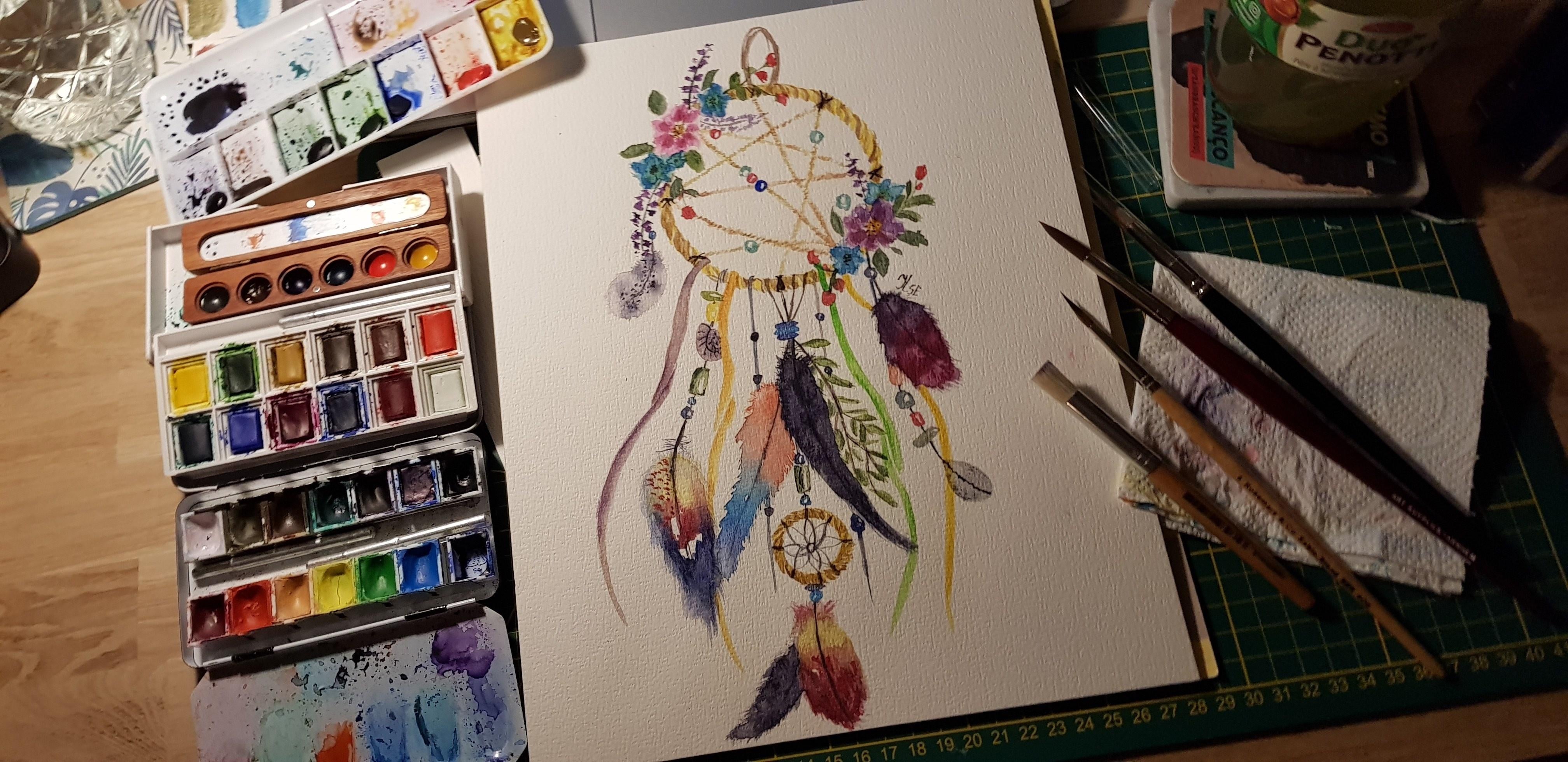 Watercolor Dreamcatcher - student project