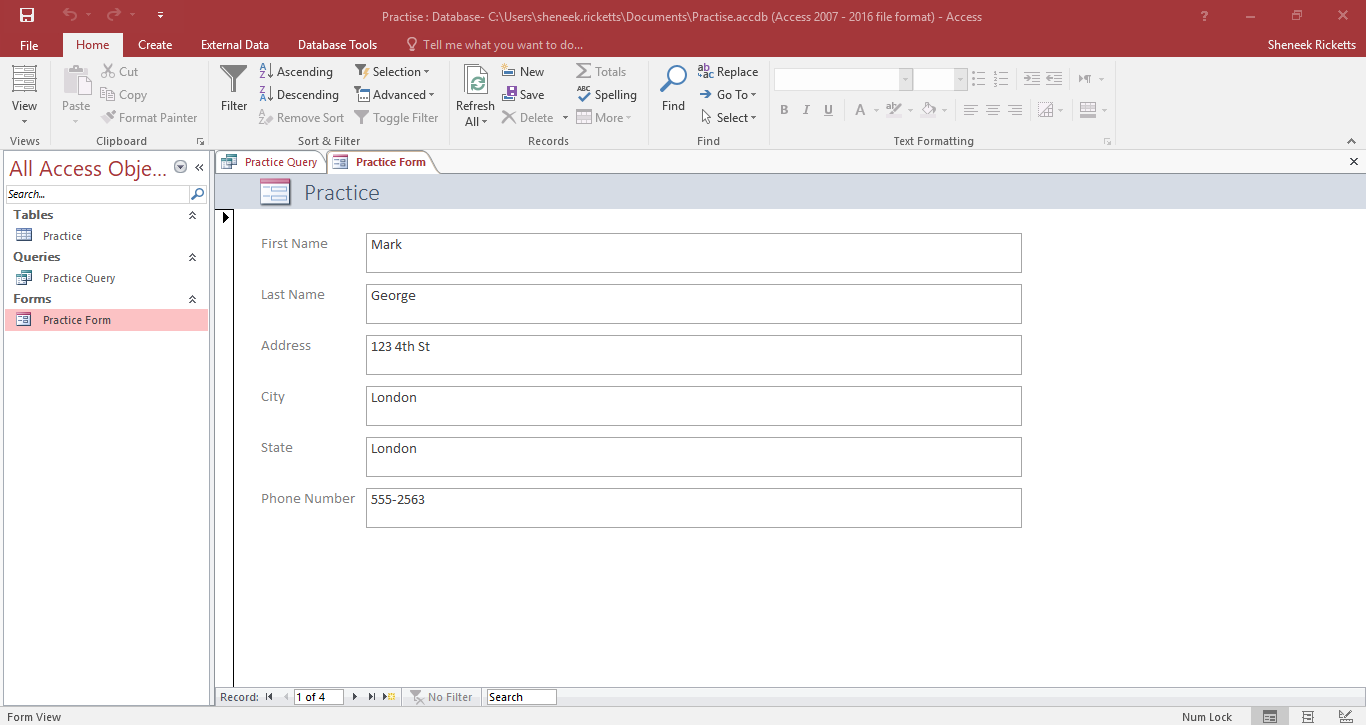 Screenshot of Form Created - student project