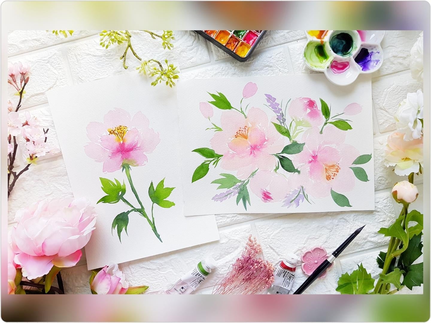 Loose Watercolor Peonies - student project