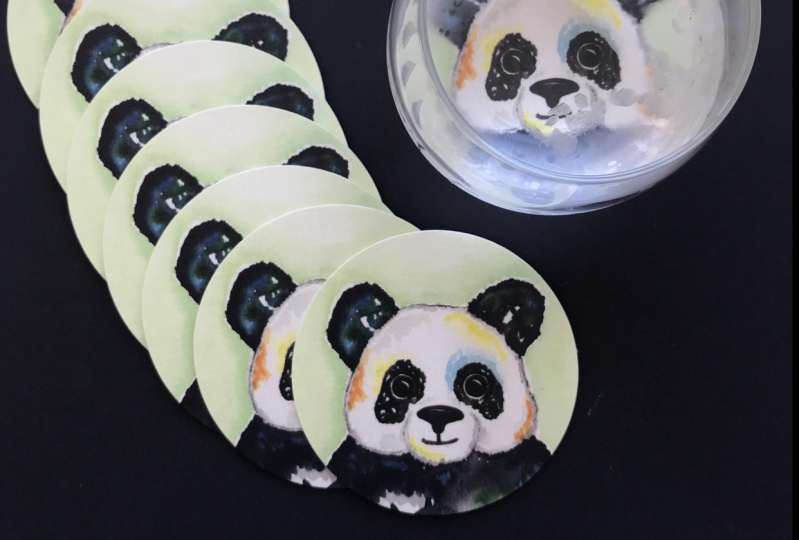 Watercolor Panda made into coasters using an online printing service.