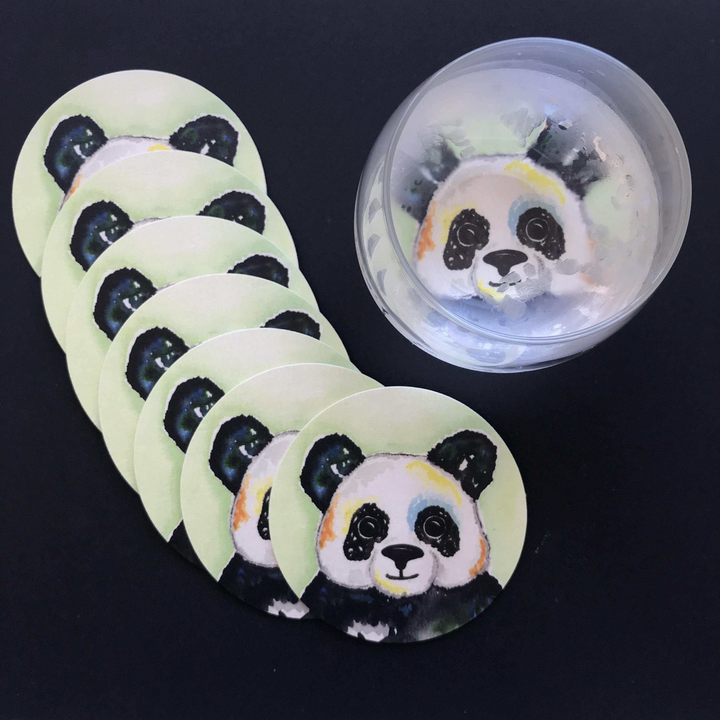 Watercolor Panda made into coasters using an online printing service. - student project