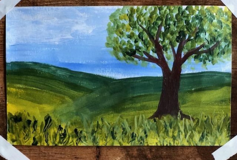Beginner landscape painting with acrylic paint